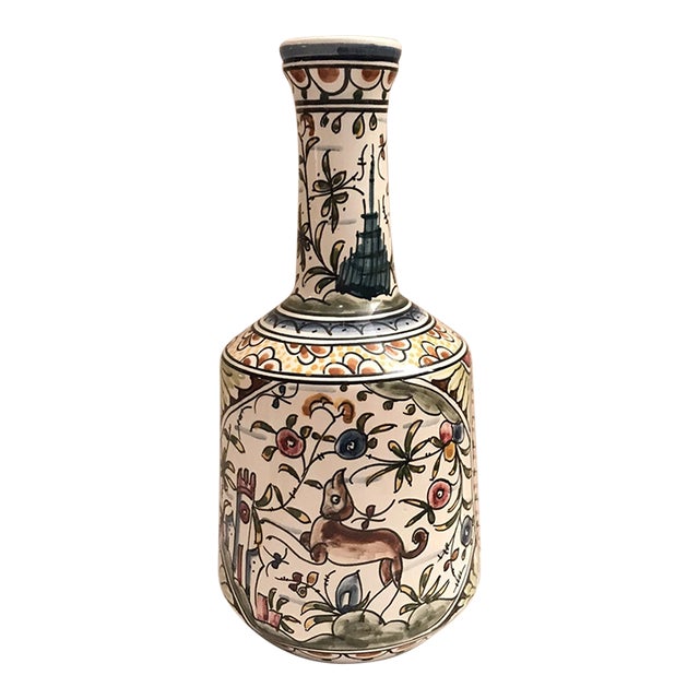 Vintage Hand Painted Portugal Nazari 9” Ceramic Vase For Sale