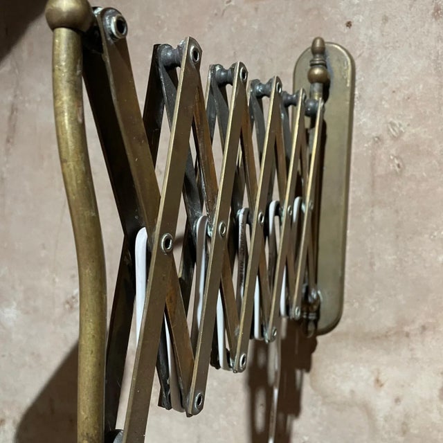 Red 1950s Italian Wall Sconce Red Scissor Lamp Patinated Brass Italy For Sale - Image 8 of 12