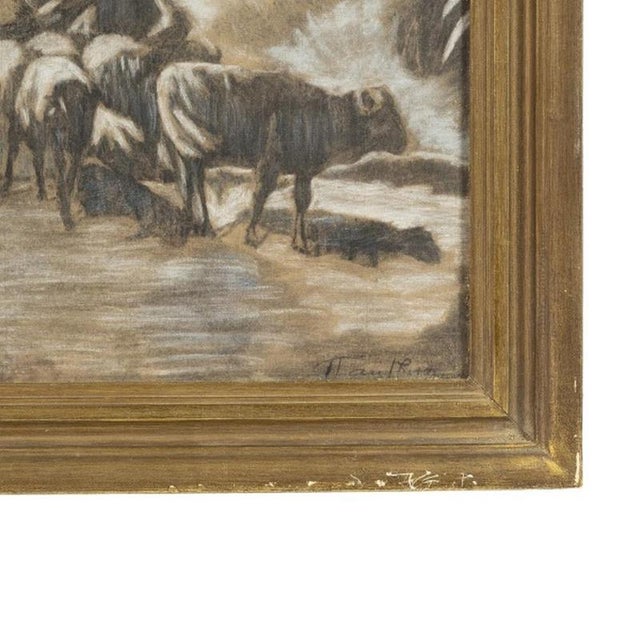 Portuguese School Artist, Shepherd with Sheep, Mixed Media on Paper For Sale - Image 5 of 6