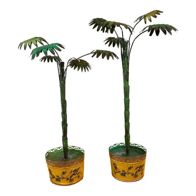 Italian Potted Tole Palm Trees - a Pair For Sale