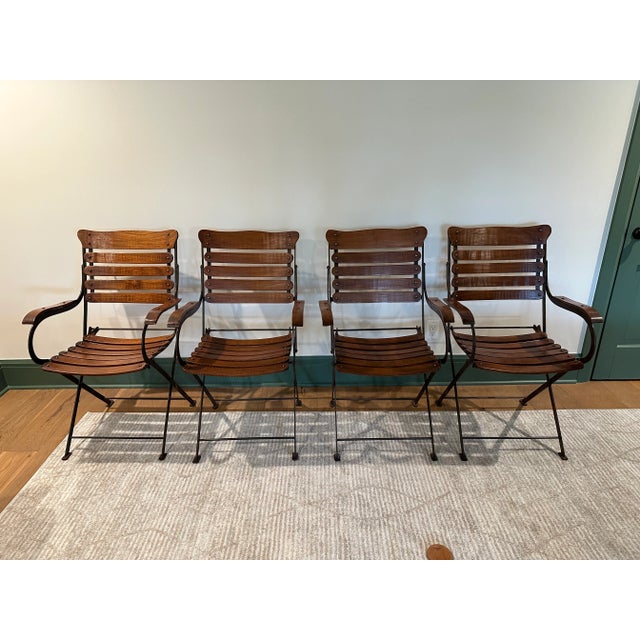 Vintage Indonesian Teak Ship Deck/Bistro Armchairs- Set of 4 For Sale - Image 13 of 13
