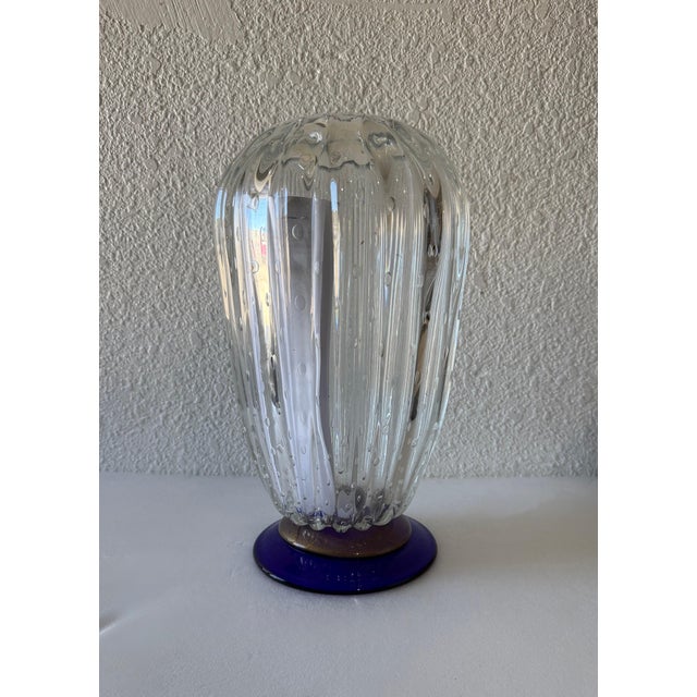 Mid 20th Century Livio Seguso, Seguso Murano Italian Art Glass Cobalt Gold Aventurine Footed Vase Sculpture For Sale - Image 5 of 18