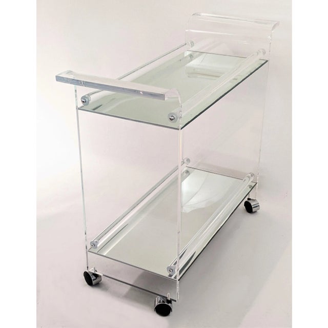 Vintage Two Tier Lucite and Mirror Bar Cart Charles Hollis Jones Style For Sale In Miami - Image 6 of 12