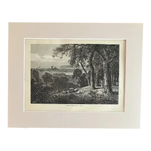 Antique 1874 Wood Engraving "View from West Park" PA in Frame-Ready 11x14 Mat