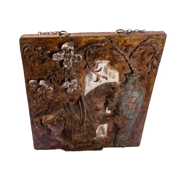 Late 20th Century Cast Plaster and Fiberglass Tang Horse and Floral Wall Sculpture For Sale - Image 9 of 13