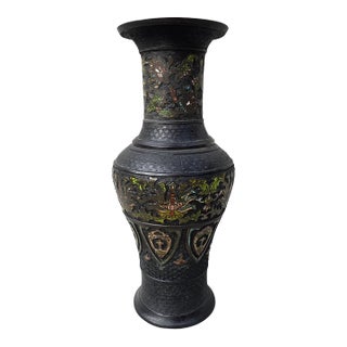 Japanese Antique Bronze and Enamel Vase For Sale