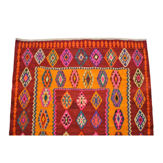 Terra Cotta Vintage Handwoven Turkish Kilim – Mid-Century Collector Piece – Boho Flat Weave Rug – Farmhouse & Transitional Decor – 5′6″ X 6′8″ For Sale - Image 8 of 12