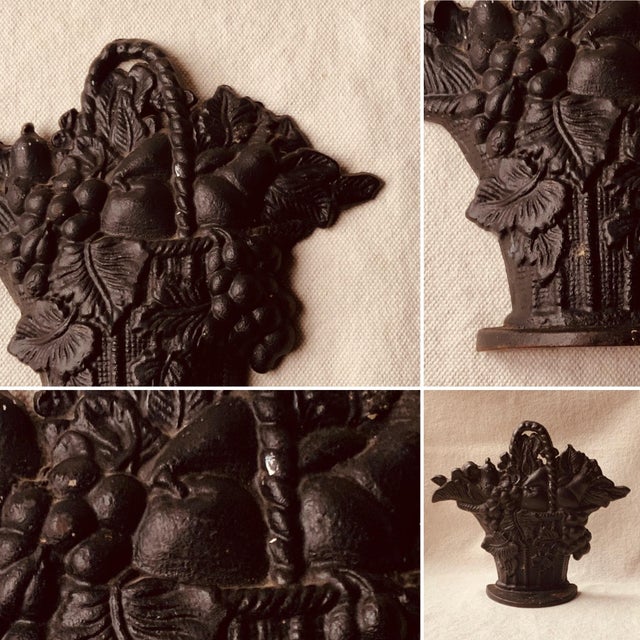 American Antique American Cast Iron Fruit Basket Doorstop, C. 1920s–1930s, Black Paint For Sale - Image 3 of 18
