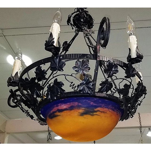 Metal French Muller Freres Art Glass Fixture For Sale - Image 7 of 9