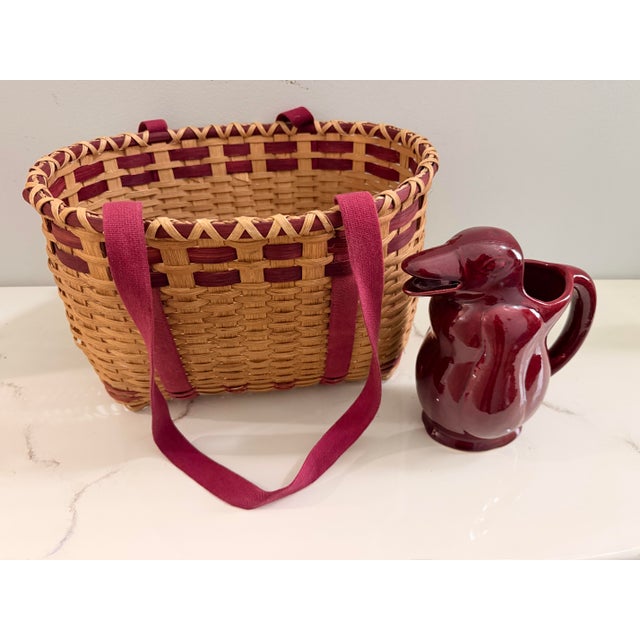 Vintage American Handwoven Splint Basket With Burgundy Accent. For Sale In Miami - Image 6 of 7