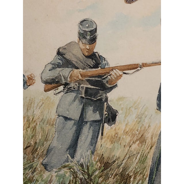 Blue Juan Sannuy (1850-1905) Listed Artist 1898 Watercolor Soldiers in Field For Sale - Image 8 of 12
