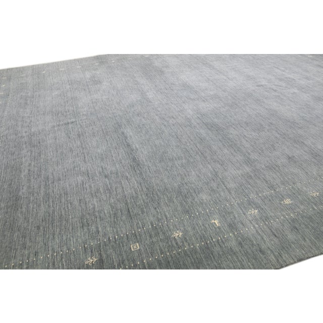 Gray Modern Gabbeh Style Gray Hand-Loom Minimalist Pattern Wool Rug For Sale - Image 8 of 11