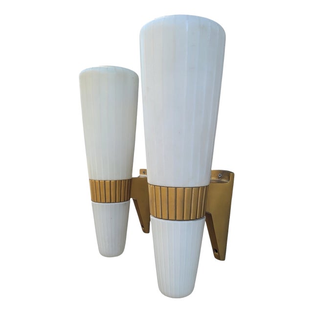 Wall Lights in Opaline Glass and Metal from Primat Leuchte, 1960s, Set of 2 For Sale