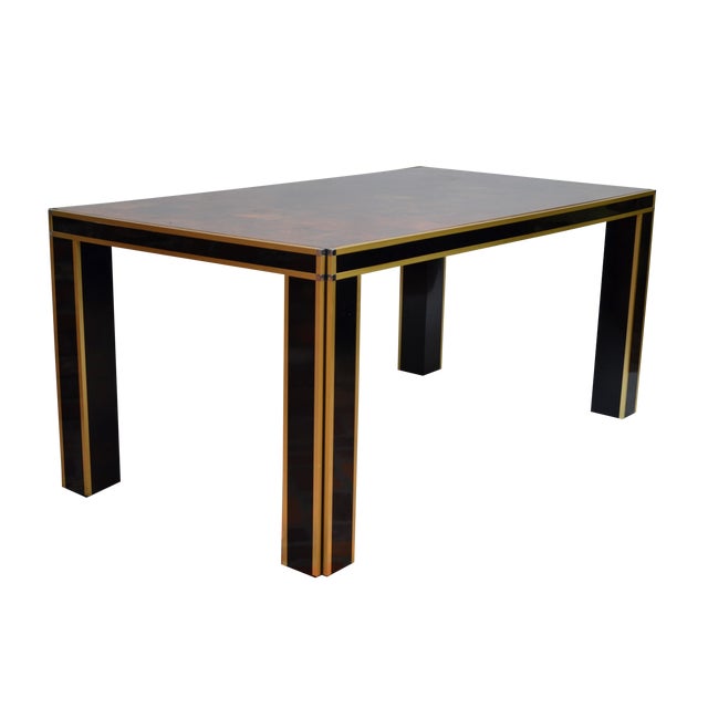 Romeo Rega Brass and Burl Wood Dining Table | Chairish