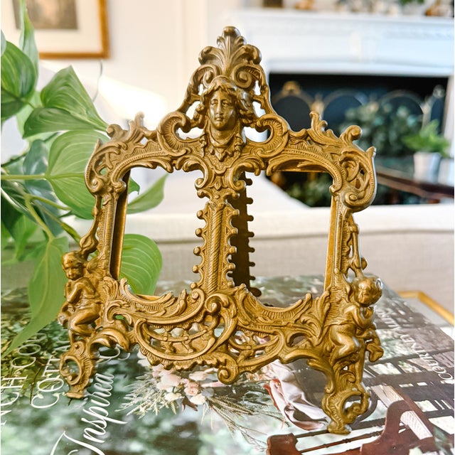 Antique French Art Nouveau Patinated Bronze Double Photo Frame For Sale - Image 9 of 9