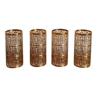 1960s Imperial Glass Shoji 22k Gold Trellis Highball Glasses – Set of 4 For Sale