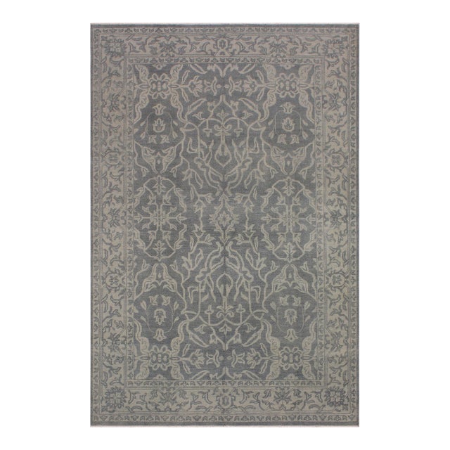 Vintage Inspired Gray/Green Hand Knotted Wool Rug - 8'5'' X 11'4'' For Sale