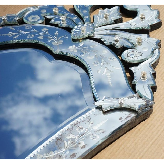 Antique Venetian Etched Glass Heart Shaped Wall Mirror, Italy, 1910s For Sale - Image 12 of 18