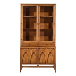 Broyhill Brasilia Mid Century Walnut and Brass Credenza With Hutch For Sale