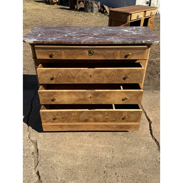 Wood 19th Century Louis Philippe Burl Walnut Bleached Marble Top Chest of Drawer / Commodes For Sale - Image 7 of 12