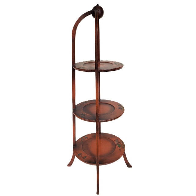 Antique English Asian Style Red & Chinoiserie Painted Muffin Stand Etegere Table For Sale - Image 4 of 14