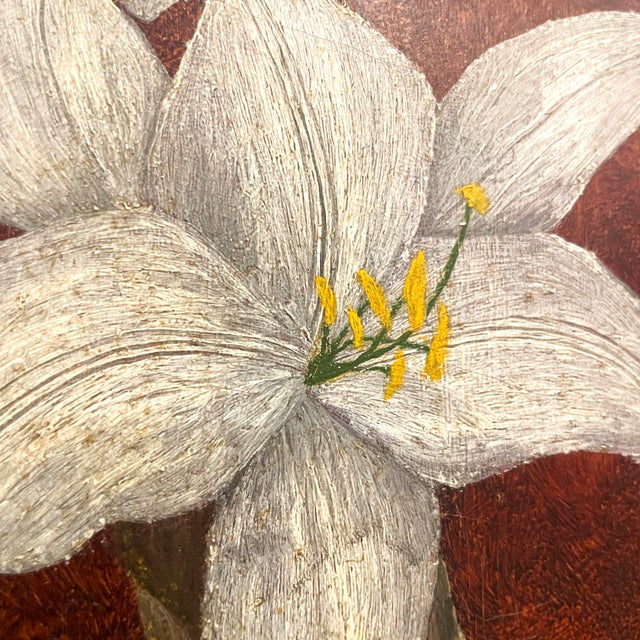 1800s Oil on Panel Still Life of White Lilies in a Period Gilded Frame For Sale - Image 4 of 8