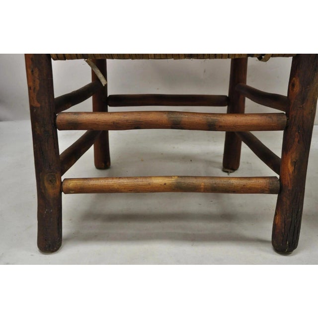 Mid 20th Century Adirondack Old Hickory Style Tree Branch Wood Frame Rattan Lounge Chairs a Pair For Sale - Image 12 of 12