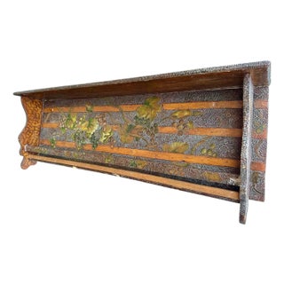 Hand Carved Wooden Display Shelf 38” Arts & Crafts Style Wood Corbel For Sale