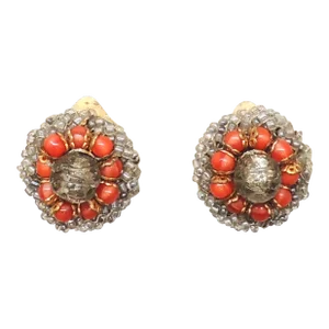 Vintage 1960s Signed Ornella Italy Glass Beaded Clip Earrings