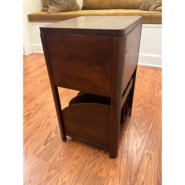 Mid-Century Art Deco Mahogany and Walnut Burlwood Veneer Side Table/Magazine Holder For Sale - Image 10 of 15