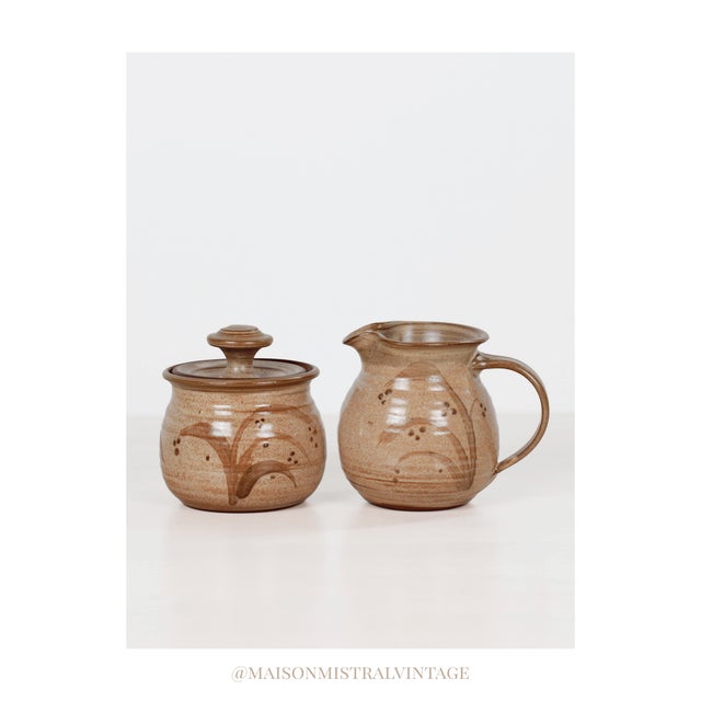 1988 Handmade Studio Pottery Sugar Bowl & Creamer Set | Signed by Artist For Sale - Image 12 of 12