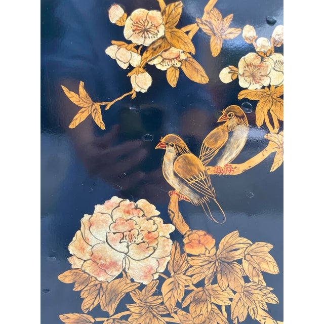 Asian Japanese Black Lacquer Hand-Painted Jewelry Side Table For Sale In Los Angeles - Image 6 of 12