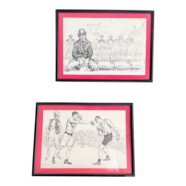 Pair of Rare James Montgomery Flagg Harper's Weekly 1907 Mid-Century Modern Re-Prints — "Science" & "Politics" — Framed For Sale