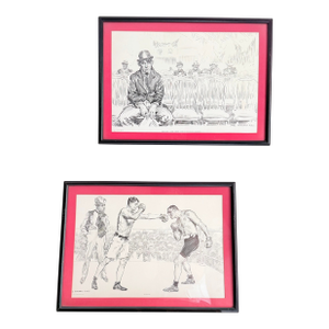 Pair of Rare James Montgomery Flagg Harper's Weekly 1907 Mid-Century Modern Re-Prints — "Science" & "Politics" — Framed