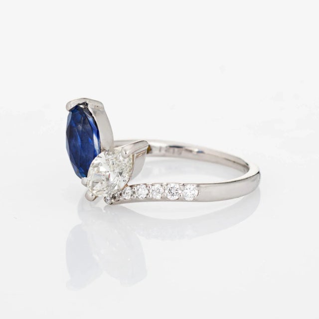 Early 21st Century Sapphire Diamond Moi Et Toi Platinum Marquise Engagement Ring Size 6 For Sale - Image 5 of 7