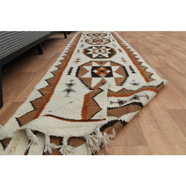 1970s Vintage Turkish Oushak Handmade Wool Cotton Beige Runner Rug For Sale - Image 9 of 11