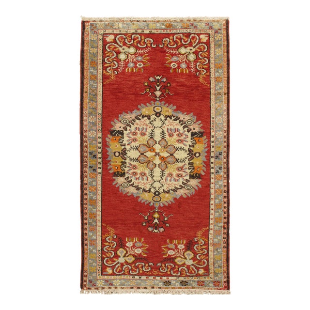 Vintage Circa 1940 Turkish Red Oushak Area Rug, 3ft 3in X 6ft 1in For Sale