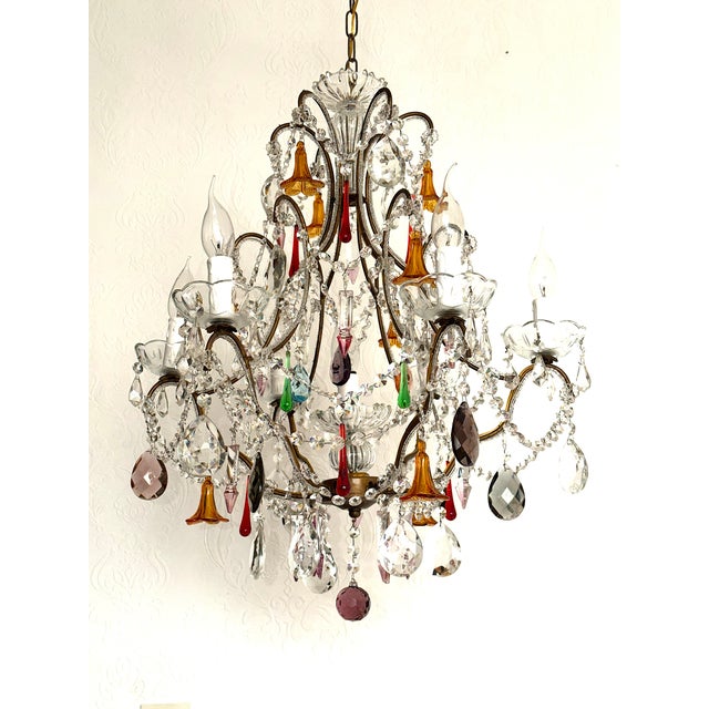 Mid-Century Modern Gold-Plated Metal and Murano Glass Chandelier, 1940s For Sale - Image 3 of 18