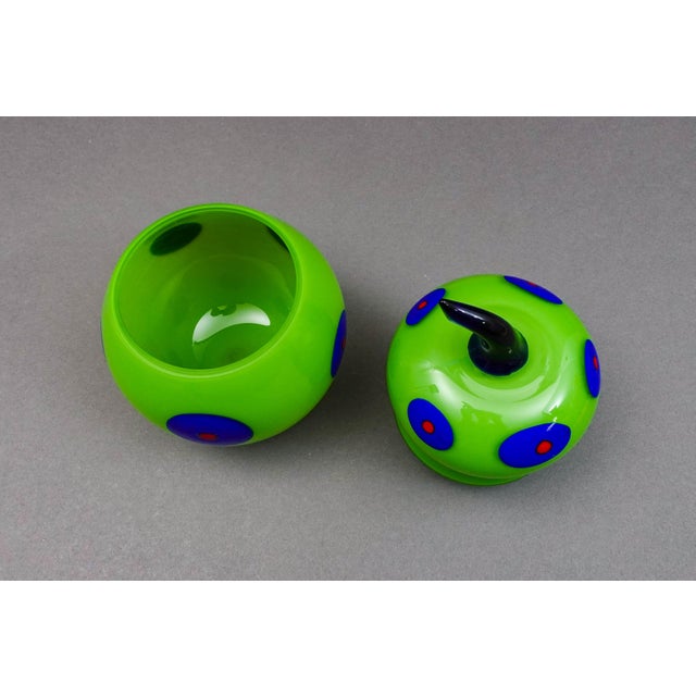 Green Mid 20th Century Shafaq Malik B.A.G. Czech Borovier & Toso Green Art Glass Pear Candy Jar For Sale - Image 8 of 12