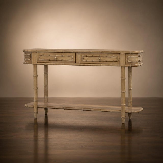 Console Table in Fruitwood Finish embodies Hollywood Regency glamour with a nod to Regency Brighton Pavilion and mid-...
