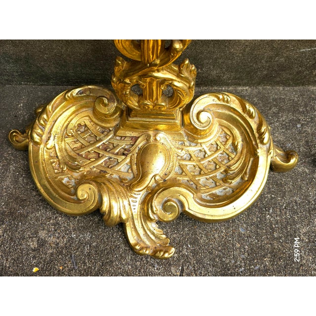 Louis XV Style Gilt Brass 3-Part Fire Fender, Tool Stand With Three Tools Set For Sale - Image 11 of 11