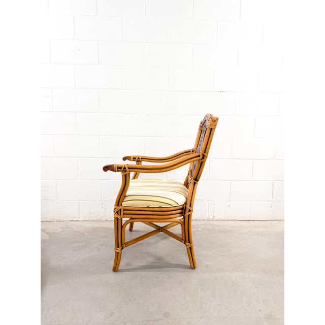 Early 21st Century Set of 4 Coastal Palm Beach Style Bamboo and Mahogany Arm Chairs For Sale - Image 5 of 16
