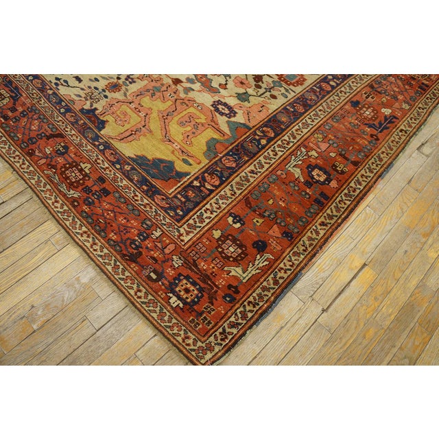 1870s Blue Navy Medallion Tribal Antique n.w. Persian Bakshaiesh Rug 9' X 12' Handknotted Wool Carpet For Sale - Image 9 of 15
