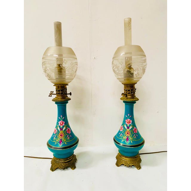Napoleon III Polychrome Porcelain Lamps, 1800s, Set of 2 For Sale - Image 10 of 11