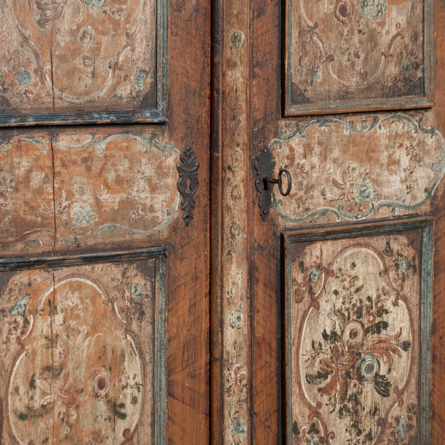 Original Hand-Painted Austrian Pine Two Door Armoire Dated 1785 For Sale - Image 11 of 18