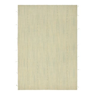 Rug & Kilim’s Contemporary Kilim in Beige and Blue Textural Stripes For Sale