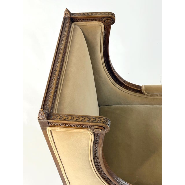 Vintage French Louis XVI-Style Bergère Armchair in Camel Velvet For Sale - Image 10 of 12