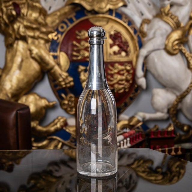 19th Century Victorian Silver & Glass Champagne Bottle Decanter, 1895 For Sale - Image 15 of 15