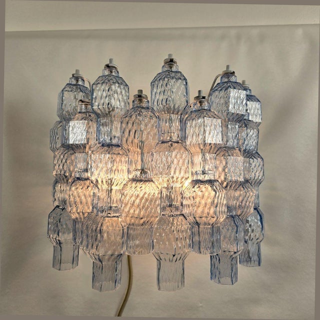 Mid-Century Modern 1990s Blue Murano Glass, Mid Century Modern Sconces - A Pair For Sale - Image 3 of 12
