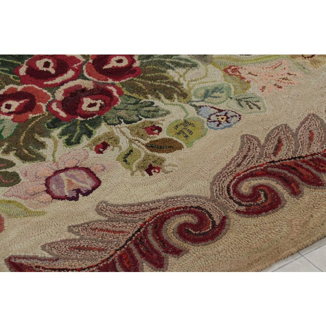 Rug & Kilim Antique Hooked Rug in Beige-Brown With Colorful Floral Patterns From Rug & Kilim For Sale - Image 4 of 10